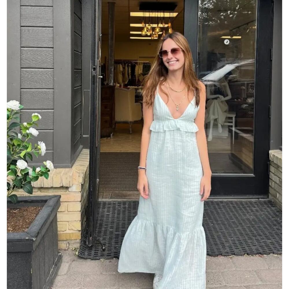 Caution To The Wind Women's Maxi Dress Striped Green White Ribbed Size Medium